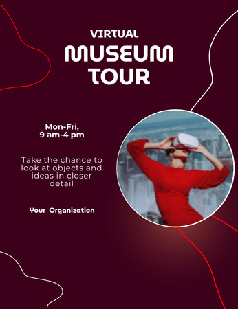 Plantilla de diseño de Anuncio de recorrido virtual por el museo en rojo Invitation 13.9x10.7cm 