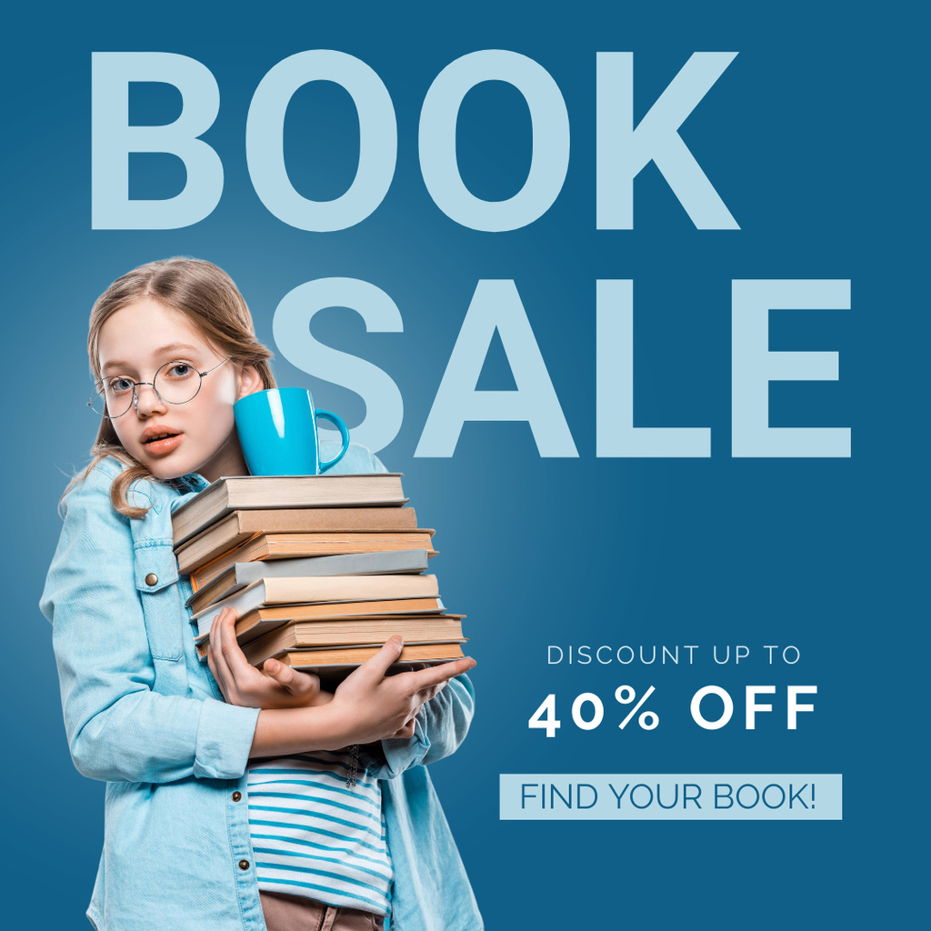 Literature Sale Ad with Student Carrying Many Books Instagramデザインテンプレート