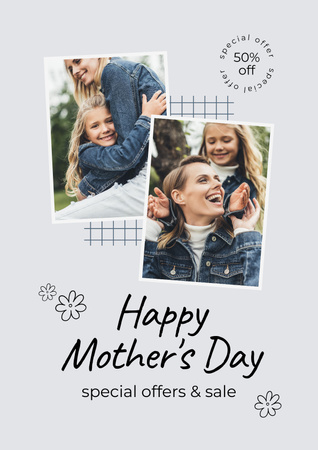 Happy Smiling Mother with Daughter on Mother's Day Poster Design Template