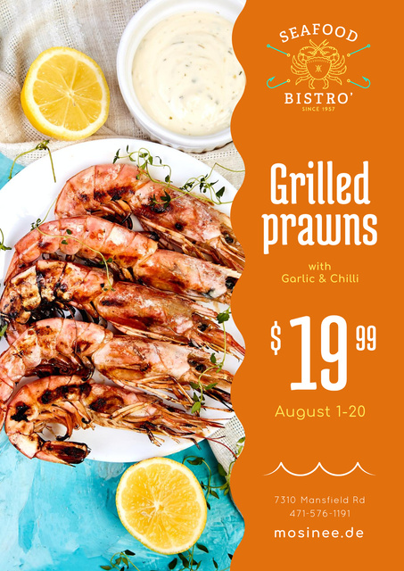 Seafood Menu Offer with Prawns with Sauce Poster Design Template