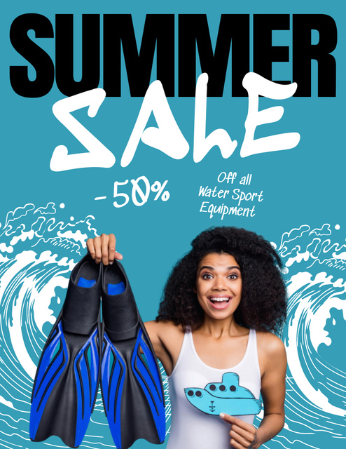 Summer Sale of Flippers and Diving Gear Poster 8.5x11in Tasarım Şablonu