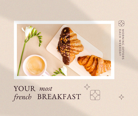 Ontwerpsjabloon van Facebook van Delicious Breakfast with Croissants and Coffee