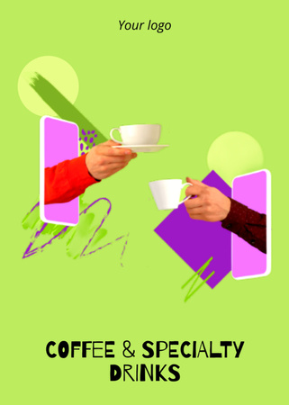 Offer of Coffee and Special Drinks with Creative Illustration Postcard 5x7in Vertical Design Template