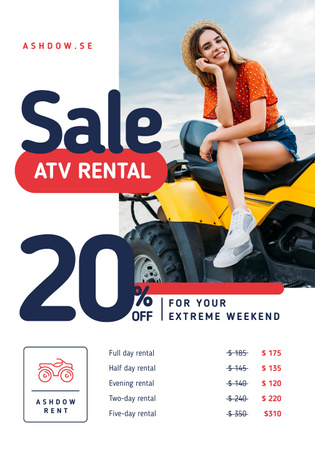 ATV Rental Services with Girl on Four-track Poster 28x40in Design Template