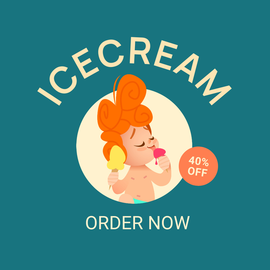Delicious Ice Cream Cones With Discount Instagram Design Template