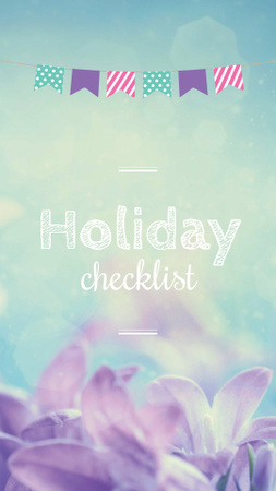 Template di design Holiday Checklist ad with Purple Flowers Instagram Story