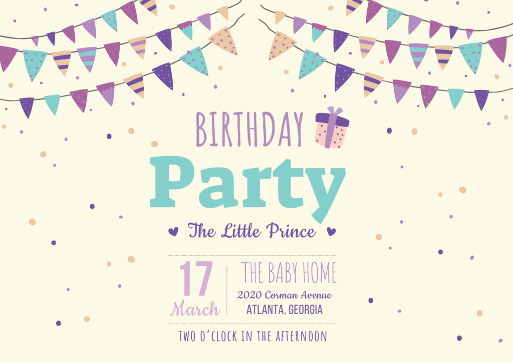 Bright Invitation to Birthday Party Poster A2 Horizontal Tasarım Şablonu