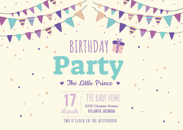Bright Invitation to Birthday Party Poster A2 Horizontal Design Template