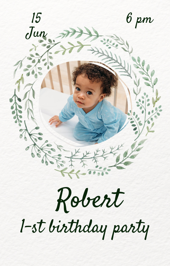 First Birthday Party Of Little Boy Invitation 4.6x7.2in Design Template