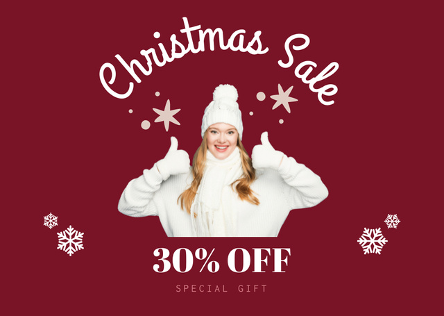 Platilla de diseño Winter Clothes Christmas Sale Offer Magenta Card