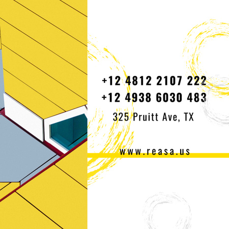 Property Agency Ad with Modern House Roof in Yellow Square 65x65mm tervezősablon