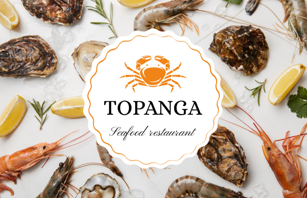 Seafood Restaurant Offer with Fresh Products on Ice Business Card 85x55mm Πρότυπο σχεδίασης