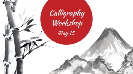 Plantilla de diseño de caligrafía aprendiendo con las montañas ilustración FB event cover 