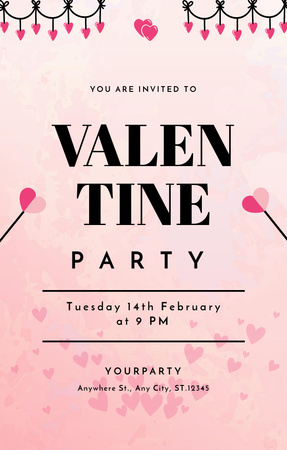 Объявление вечеринки в честь Дня святого Валентина на розовом фоне Invitation 4.6x7.2in – шаблон для дизайна