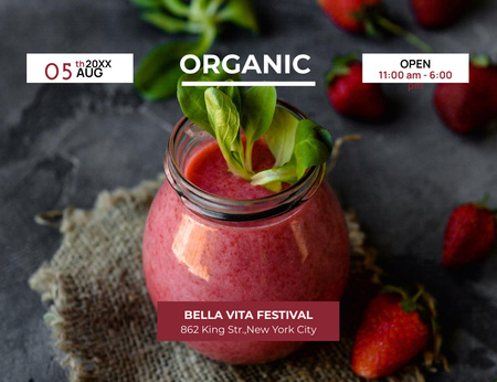 Plantilla de diseño de Bayas para el festival de comida orgánica Invitation 13.9x10.7cm Horizontal 