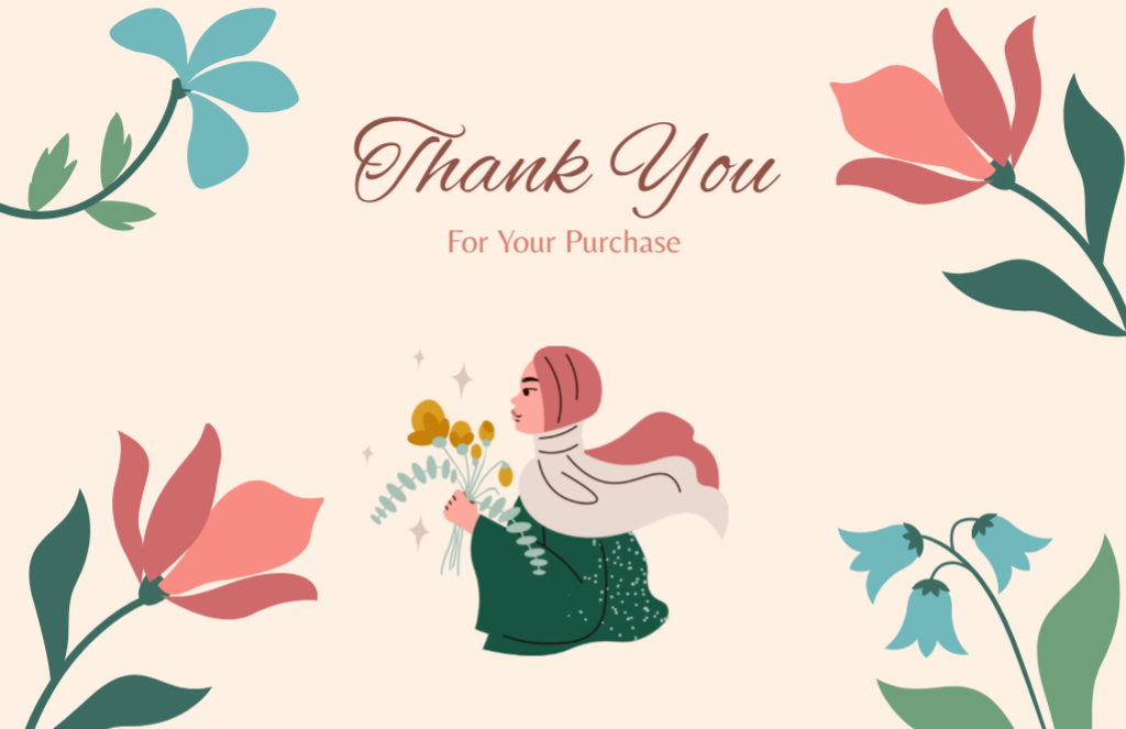 Thank You Message with Women in Hijab Thank You Card 5.5x8.5in Design Template