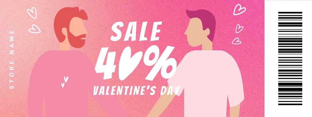 Valentine's Day Sale with Gay Couple and Discount Offer Coupon Πρότυπο σχεδίασης