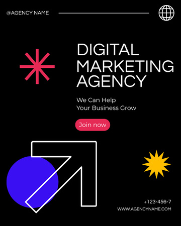 Proposta de serviços de agência de marketing digital em preto Instagram Post Vertical Modelo de Design