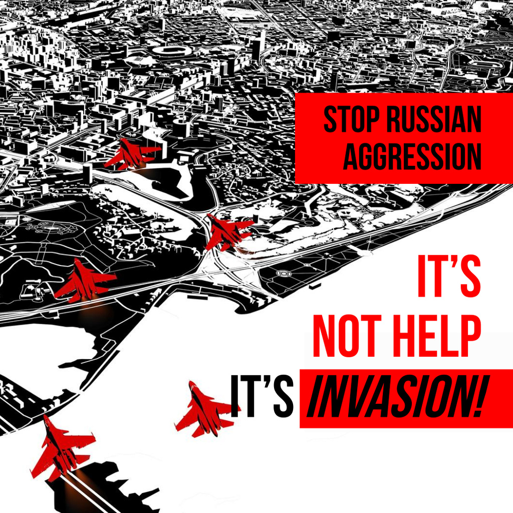 Designvorlage Stop Russian Aggression against Ukraine with Red Fighter Aircraft für Instagram