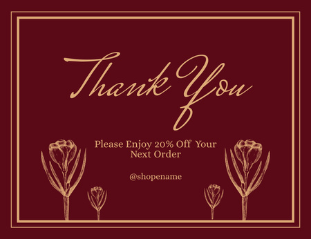 Elegant Red Message of Thank You For Your Order Thank You Card 5.5x4in Horizontal Design Template