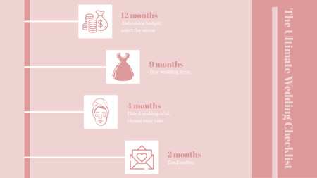 Lista de verificação de casamento minimalista rosa Timeline Modelo de Design