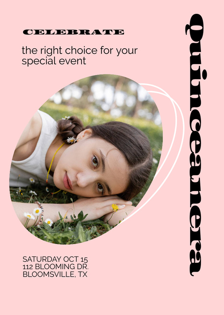Announcement of Quinceañera with Pretty Girl Flyer A6 Design Template