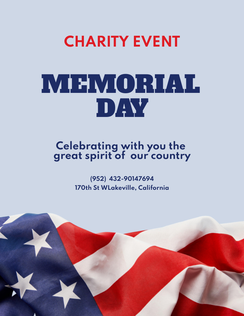 Memorial Day Charity Event with Flag Poster 8.5x11in Design Template