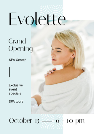 Grand Opening Announcement Woman Relaxing in Spa Flyer A5 Design Template