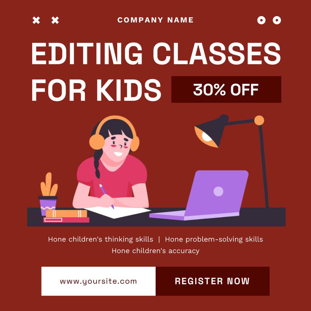 Modèle de visuel Best Editing Classes For Children With Discounts Offer - Instagram