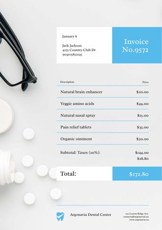 Szablon projektu Dental Center Services with Pills Invoice