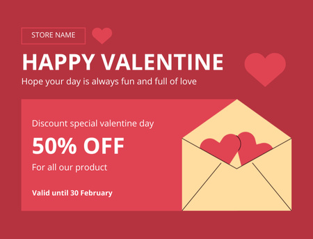 Elegant Valentine's Day Greeting With Discount For Presents Postcard 4.2x5.5in Design Template