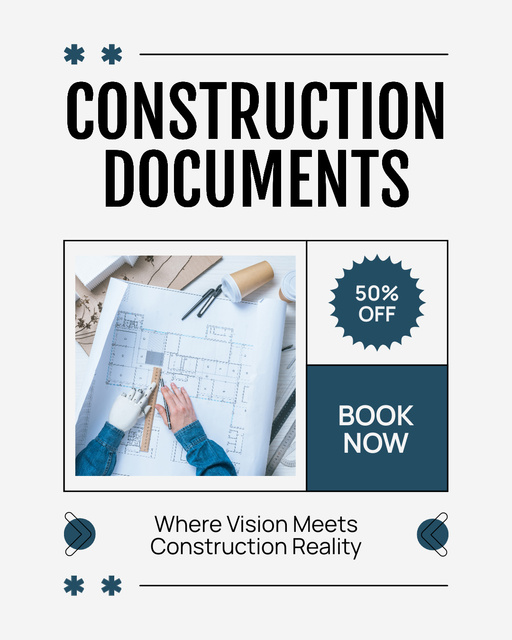 Designvorlage Construction Documents Offer with Discount für Instagram Post Vertical