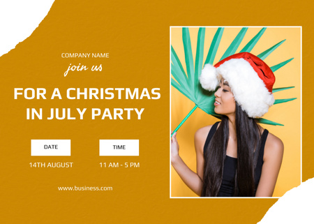 Plantilla de diseño de Summer X-mas in July Party Ad with Asian Woman on Brown Flyer 5x7in Horizontal 