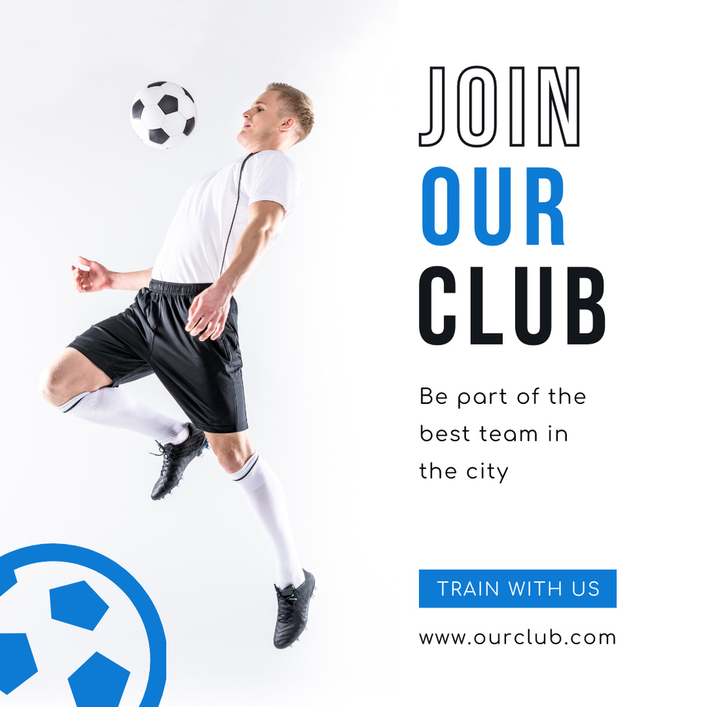 Soccer Club Ad with Handsome Footballer Instagram Design Template