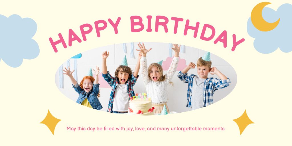 Ontwerpsjabloon van Twitter van Kids' Birthday Party Photo in Layout of the Greeting