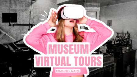 Anúncio de tour virtual do museu com mulher usando óculos VR Youtube Thumbnail Modelo de Design