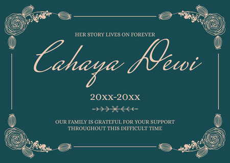 Funeral Remembrance Card with Roses Card Design Template