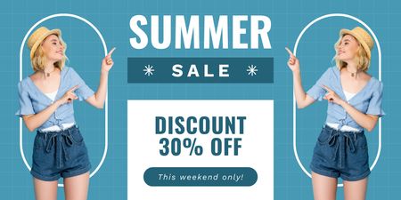 Template di design Summer Clothes Discount Ad on Blue Twitter