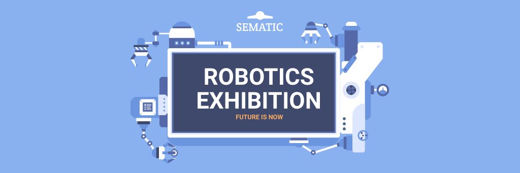 Robotics Exhibition Ad with Automated Production Line Email headerデザインテンプレート