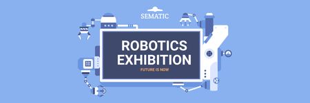 自動化生産ラインを備えたロボット展示会の広告 Email headerデザインテンプレート