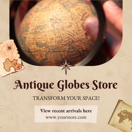 Historical Antique Globes Store Promotion Animated Post Design Template