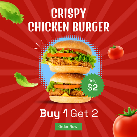 Crispy Chicken Burger's Promo Instagram Design Template