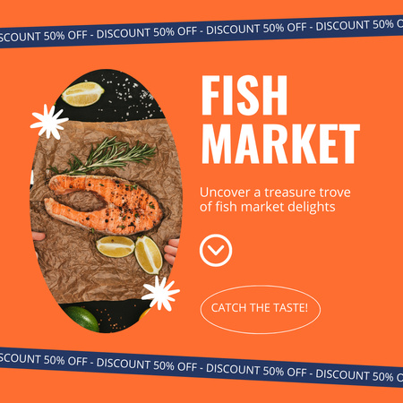 Offer from Fish Market with Tasty Salmon Instagram Design Template