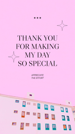 Cute Thankful Phrase with Pink Tenement House Instagram Story Modelo de Design