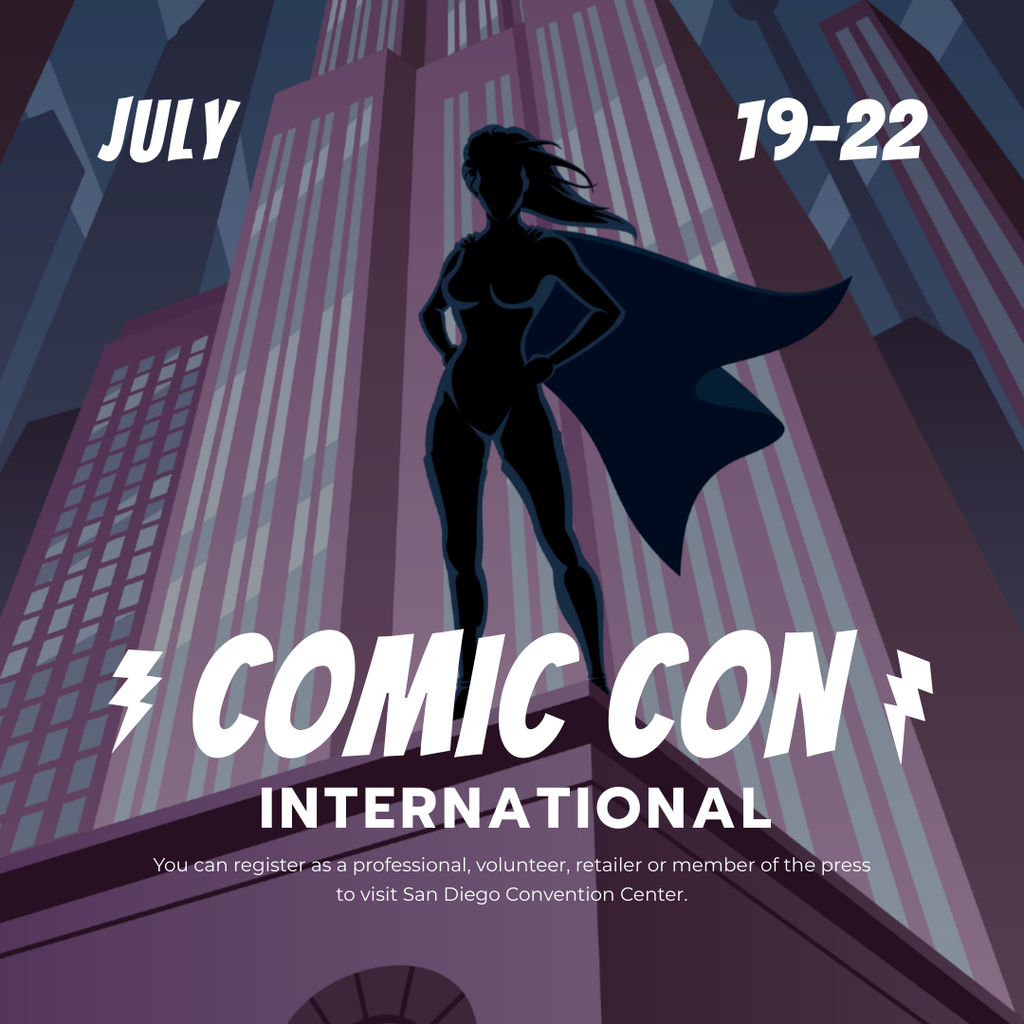 Designvorlage Comic Con International event Announcement für Instagram
