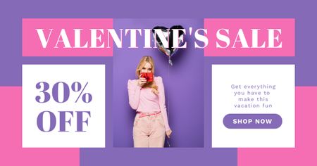 Valentine's Day Sale with Cute Blonde Facebook AD Design Template