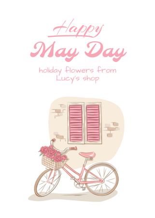 May Day Holiday Greeting with Cute Illustration Postcard 5x7in Vertical Design Template