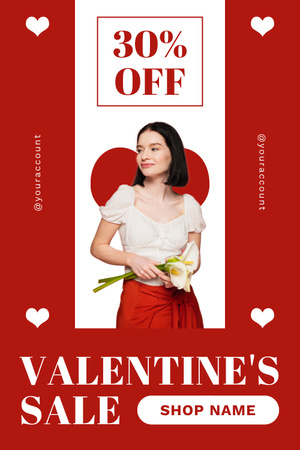 Ontwerpsjabloon van Pinterest van Valentijnsdag kortingsaanbieding met mooie brunette