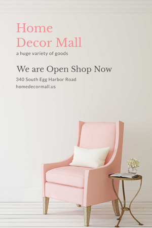 Designvorlage Möbelgeschäft Anzeige mit rosa gemütlichen Sessel für Pinterest