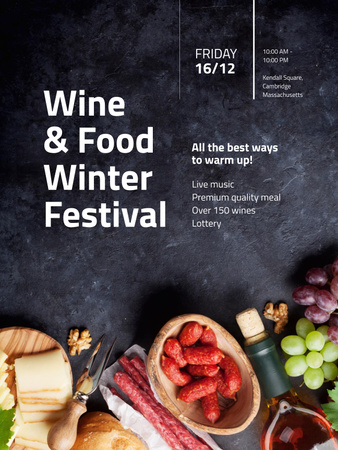 Food Festival Invitation with Wine and Snacks Poster US Design Template